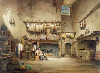 La cocina, Cotehele House, hacia 1830-40