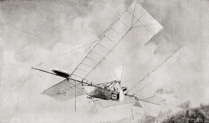La máquina voladora del aeródromo de Langley en vuelo en el siglo XIX. De The Strand Magazine publicado en 1897.