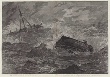 Los Desastres de los Botes Salvavidas en la Tormenta de la Semana Pasada, Uno de los Dos Botes Salvavidas volcó al intentar salvar a la tripulación del Barco México, en la Costa de Lancashire
