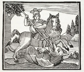 La vida y muerte de San Jorge, el noble campeón de Inglaterra, ilustración de Chap-books del Siglo XVIII de John Ashton, pub. 1882