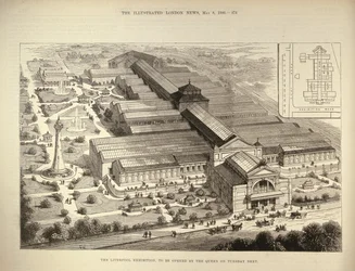 La Exposición de Liverpool, a ser inaugurada por la Reina, de The Illustrated London News, 5 de agosto de 1886