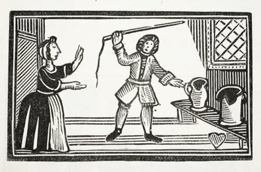 Las locuras de Tom Tram, ilustración de Chap-books del Siglo XVIII de John Ashton, pub. 1882