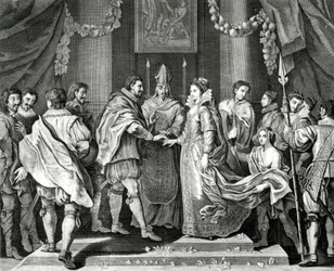 El Matrimonio del Rey, después de una pintura de L. Cheron, siglo XIX