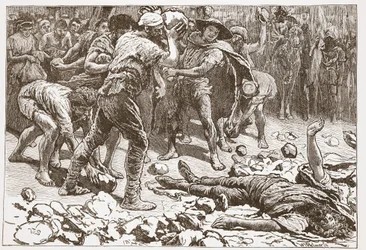 El martirio de Constantino de Samosata, ilustración de "The History of Protestantism" de James Aitken Wylie (1808-1890), pub. 1878 (grabado)