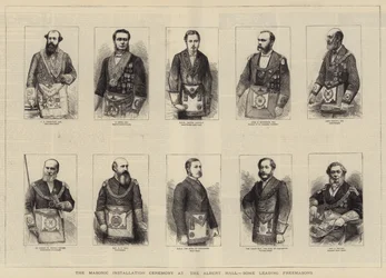 La ceremonia de instalación masónica en el Albert Hall, algunos masones destacados