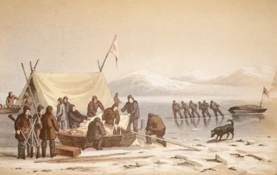El encuentro en el Canal de Wellington, 14 de junio de 1851, ilustración de Viaje a la Bahía de Baffin y el Estrecho de Barrow..., 1852