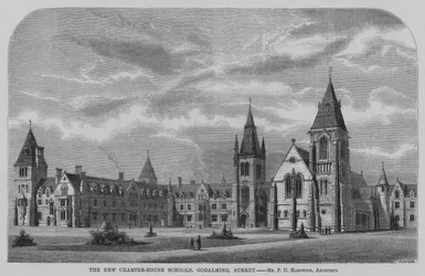 Las Nuevas Escuelas Charter House, Godalming, Surrey (grabado)