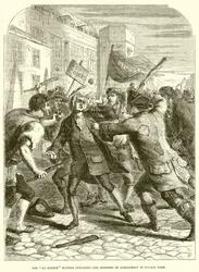 Los alborotadores de No Popery atacando a los miembros del Parlamento en Palace Yard