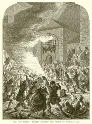 Los alborotadores de No Popery quemando la prisión de Newgate, 1780