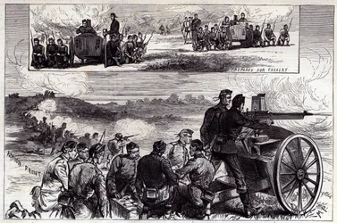 Los cañones Nordenfeldt en Aldershott, de Illustrated London News, septiembre de 1885