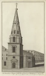 Vista Noroeste de la Iglesia Parroquial de San Antonio en Budge Row, Londres