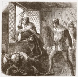 El ultraje en Praga, ilustración de La Historia del Protestantismo por James Aitken Wylie (1808-1890), pub. 1878