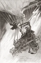Los peligros del vuelo en globo. Un globo en dificultades y a punto de estrellarse. De The Strand Magazine, publicado en 1896 (litografía)