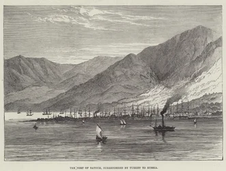 El puerto de Batoum, entregado por Turquía a Rusia (grabado)