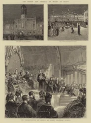 El Príncipe y la Princesa de Gales en Derby (grabado)