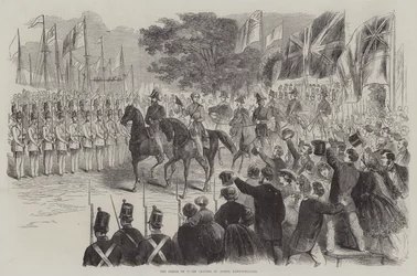 El Príncipe de Gales saliendo de San Juan, Terranova (grabado)