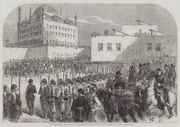 La recepción en El Cairo del enviado del sultán al nuevo pachá de Egipto (grabado)