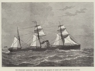 El Vapor Sarmatian, que transporta al Marqués de Lorne y la Princesa Louise a Canadá (grabado)