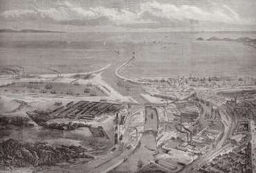 El puerto y los muelles de Swansea, de The Illustrated London News, 22 de octubre de 1881