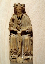 La Trinidad: Dios sostiene a su hijo Jesús en la cruz. Escultura de alabastro de la escuela inglesa. Siglo XV. París, Museo Nacional de la Edad Media, Thermes de Cluny