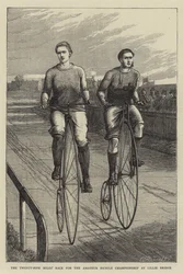 La carrera de veinticinco millas para el campeonato amateur de bicicleta en Lillie Bridge (grabado)