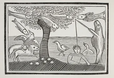 La maravilla del agua, o Los peces señores de la creación, ilustración de Chap-books del siglo XVIII de John Ashton, pub. 1882