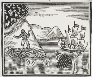 El naufragio, ilustración de Chap-books del siglo XVIII de John Ashton, pub. 1882