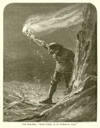 El naufragador, con llama, como de cabello al viento