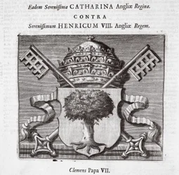 Las armas del Papa Clemente VII, ilustración de Hechos y Monumentos de John Foxe, novena edición, pub. 1684