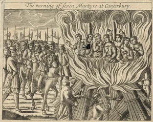La quema de siete mártires en Canterbury (grabado)
