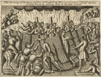 La quema de trece personas en Stratford le Bow (grabado)
