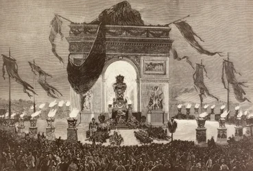 El ataúd del escritor francés Victor Hugo (litografía)