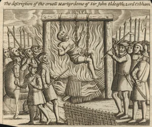 Descripción del cruel martirio de Sir John Oldcastle, Lord Cobham (grabado)
