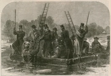 El desastre en el hielo en Regents Park; Buzos buscando a los muertos