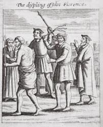 La disciplina de John Florence, ilustración de Hechos y Monumentos de John Foxe, novena edición, pub. 1684