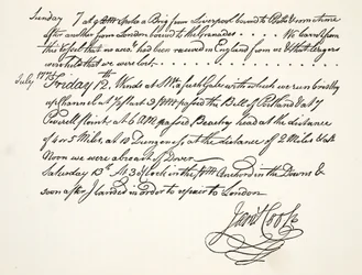 La caligrafía de James Cook, julio 1771