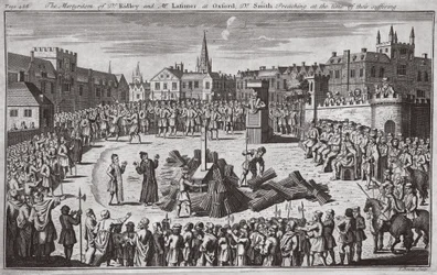 El martirio del Dr. Ridley y el Sr. Latimer en Oxford, el Dr. Smith predicando en el momento de su sufrimiento, ilustración de 