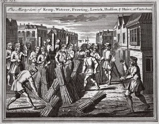 El martirio de Kemp, Waterer, Prowting, Lowick, Hudson y Haies en Canterbury, ilustración de 