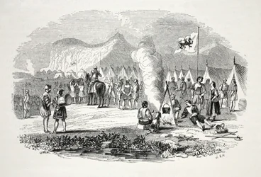 El encuentro de los jefes de Gales del Norte y del Sur en las colinas de Breiddyn, en su camino a Bosworth-field, pub. siglo XIX