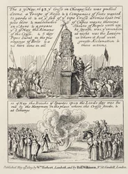 La demolición de la Cruz de Cheapside por iconoclastas y puritanos, y la quema del Libro de Deportes el domingo siguiente en mayo de 1643