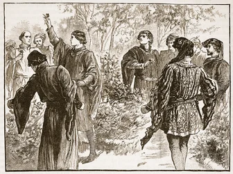 La disputa en los Jardines del Templo, ilustración de Cassells Illustrated History of England
