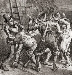 The rest of the rascals jumped on him and Burked him", ilustración de J. Tenniel para el poema "The Tragedy", de "The Ingoldsby Legends or Mirth and Marvels", de Thomas Ingoldsby, publicado en 1865 (litografía).