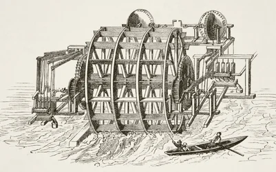 Las obras hidráulicas del Puente de Londres, erigidas por primera vez en 1582, de The National and Domestic History of England por William Hickman Smith Aubrey, publicado en Londres, c.1890
