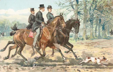 Tres jinetes en el campo