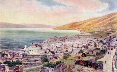 Tiberio y el Mar de Galilea, Israel, c.1910 (litografía en color)