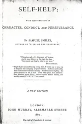 Página de título de Self-Help; con ilustraciones de carácter, conducta y perseverancia de Samuel Smiles, publicado en 1869