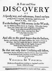 Página de título de The Reformed Virginian Silk-Worm por Samuel Hartlib, publicada en 1652
