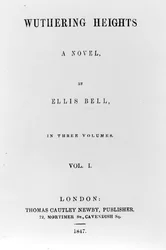 Página de título de la primera edición de Cumbres Borrascosas por Ellis Bell (seudónimo de Emily Brontë), publicada en 1847
