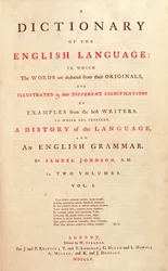 Página de título del Diccionario de la Lengua Humana de Johnson, Londres, 1755