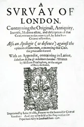 Página de título de Una encuesta de Londres por John Stow, publicada en 1598
